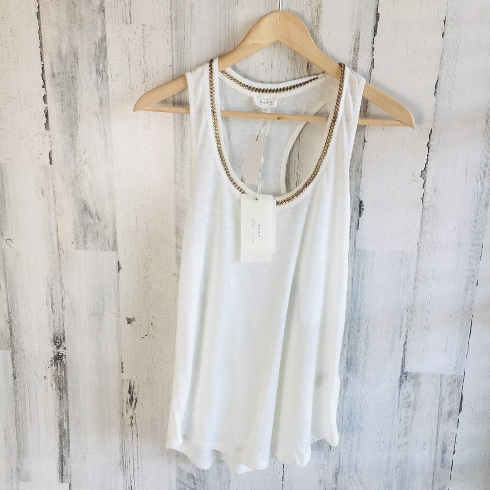 NWT SOFT Joie Durriyah Linen Blend Slub Tank Top Gold Chain Racerback S